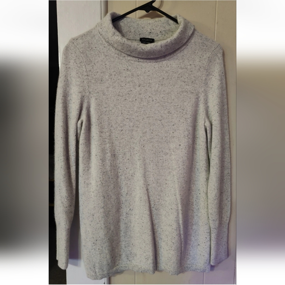 Talbots Sabrina Pure 100% Cashmere Portrait Neckline Speckled Gray Sweater Sz M